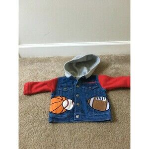 All Sports Baby Boys Sports Theme Button Front Jean Jacket Hood Size 12 Months